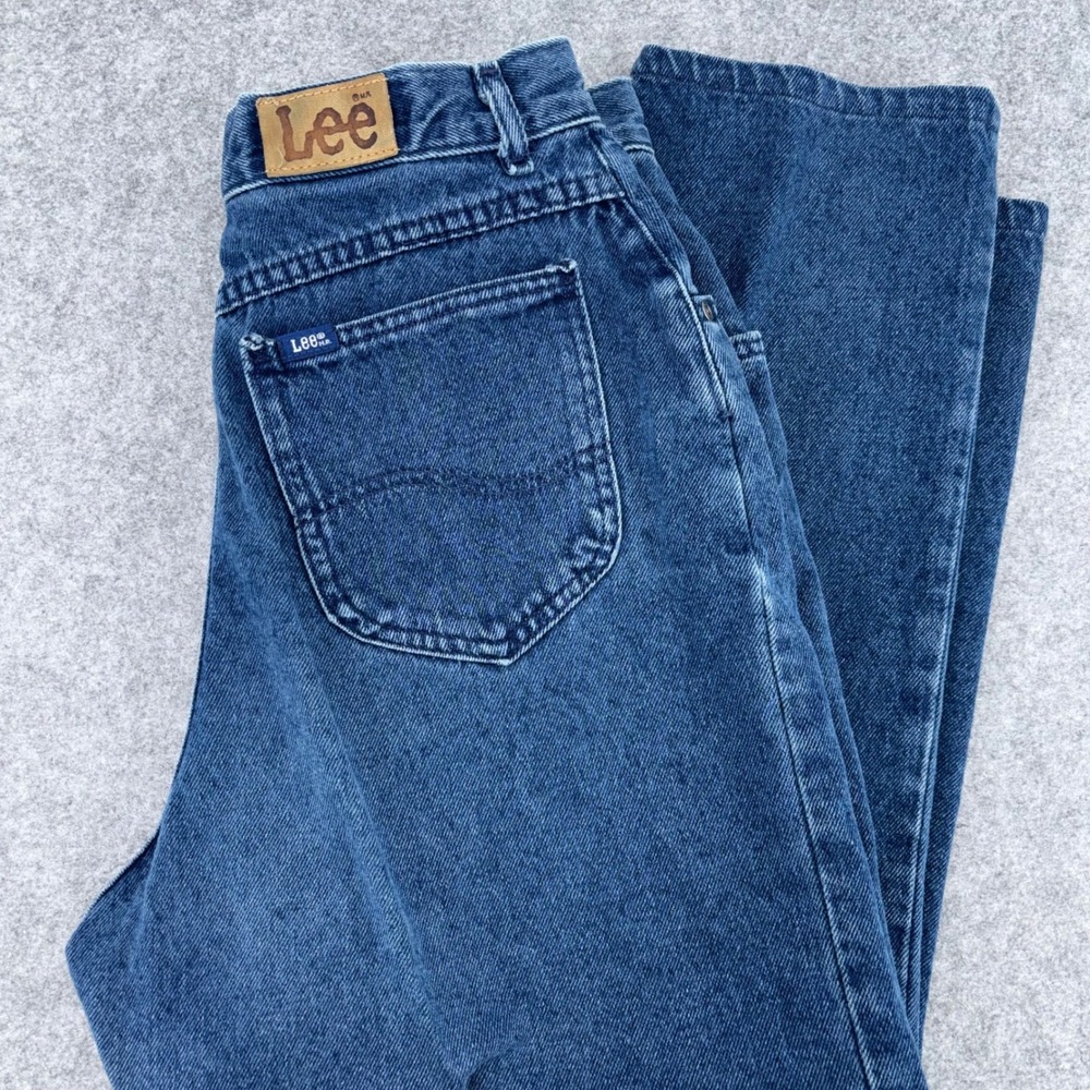 Lee Vintage High Waisted Pleated Tapered Leg Jeans Blue Denim Made in USA 14 PET
